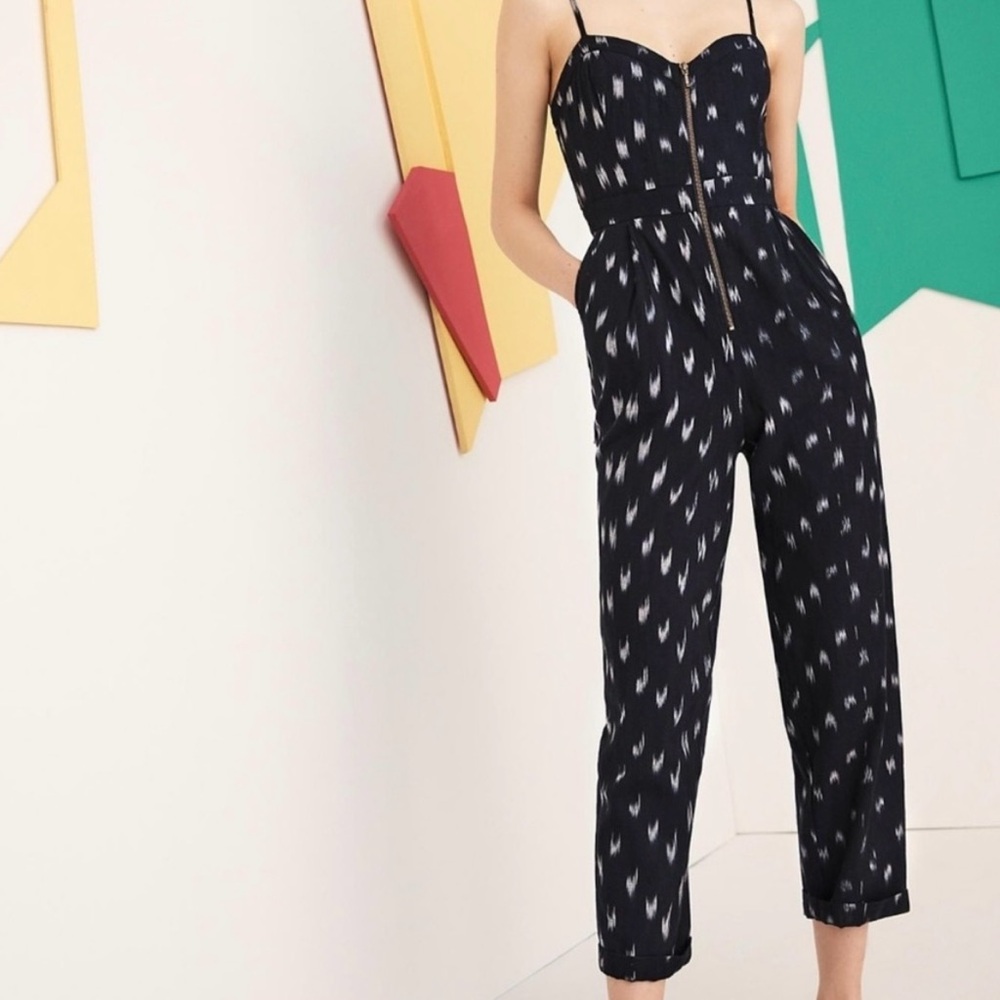 Anthropologie Elevenses Womens Blue Ikat-Zip Front Jumpsuit Size 4 Elegance